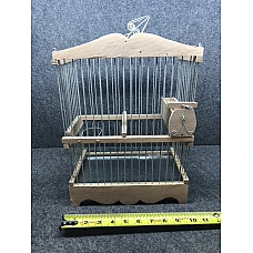 Cage à oiseaux en bois, manque tiroir amovible et mangeoire